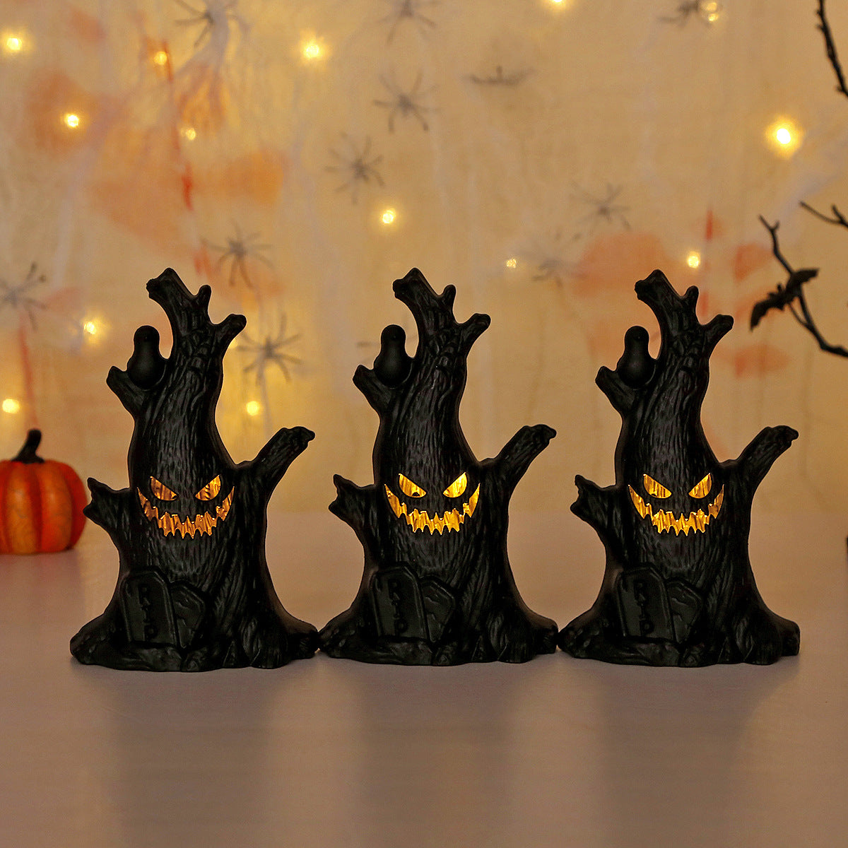 Halloween Decorations LED Ghost Tree Ornaments Luminous Pumpkin Light Spook Bat Candle Lamp Holiday Party Bar Home Table Decor Spooky Scene Props