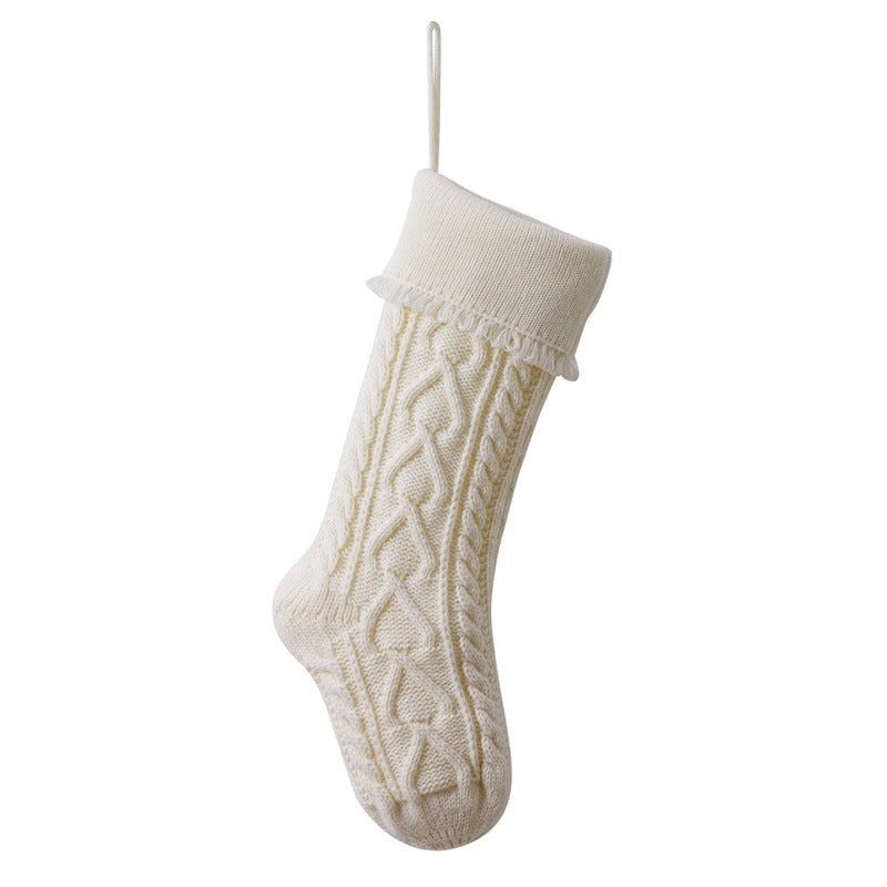 Heart Tassel Christmas Stocking Knitted Socks Large Gift Bag Xmas Party Decorations Hanging Ornament Candy Bag 18"
