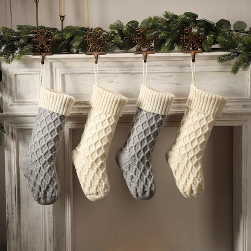 Large Knitted Diamond Christmas Stocking Candy Bag Decorations Gift Bag Xmas Tree Fireplace Hanging Ornament 18"