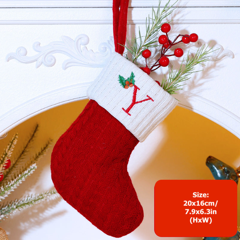 Knitted Stripe Christmas Stockings 26 Letters Embroidery Socks Decorations Gift Bag Xmas Tree Hanging Ornaments