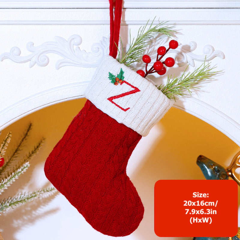 Knitted Stripe Christmas Stockings 26 Letters Embroidery Socks Decorations Gift Bag Xmas Tree Hanging Ornaments