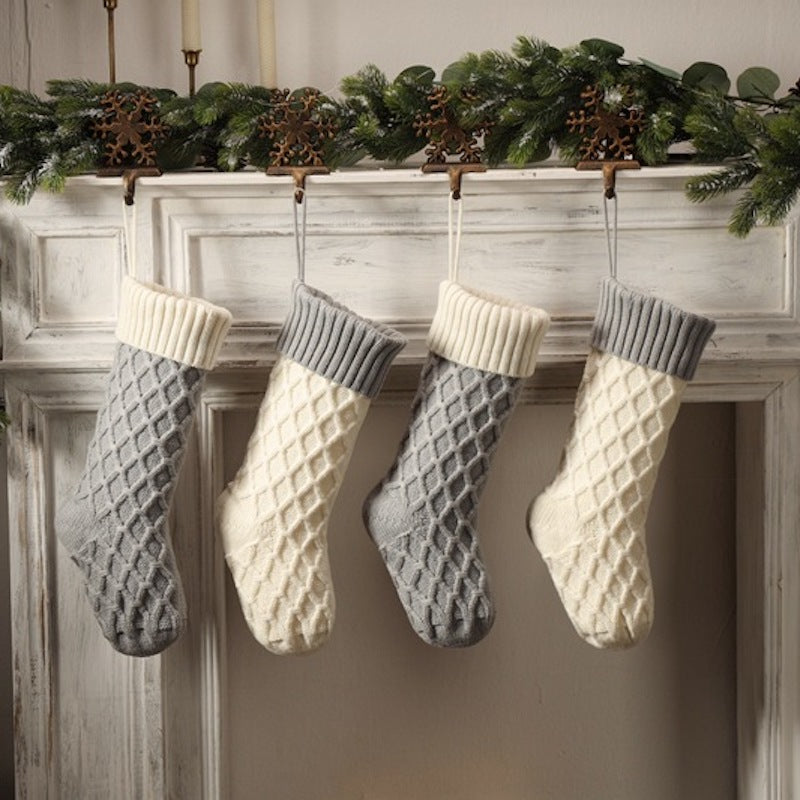 Large Knitted Diamond Christmas Stocking Candy Bag Decorations Gift Bag Xmas Tree Fireplace Hanging Ornament 18"