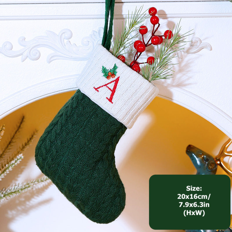 Knitted Stripe Christmas Stockings 26 Letters Embroidery Socks Decorations Gift Bag Xmas Tree Hanging Ornaments