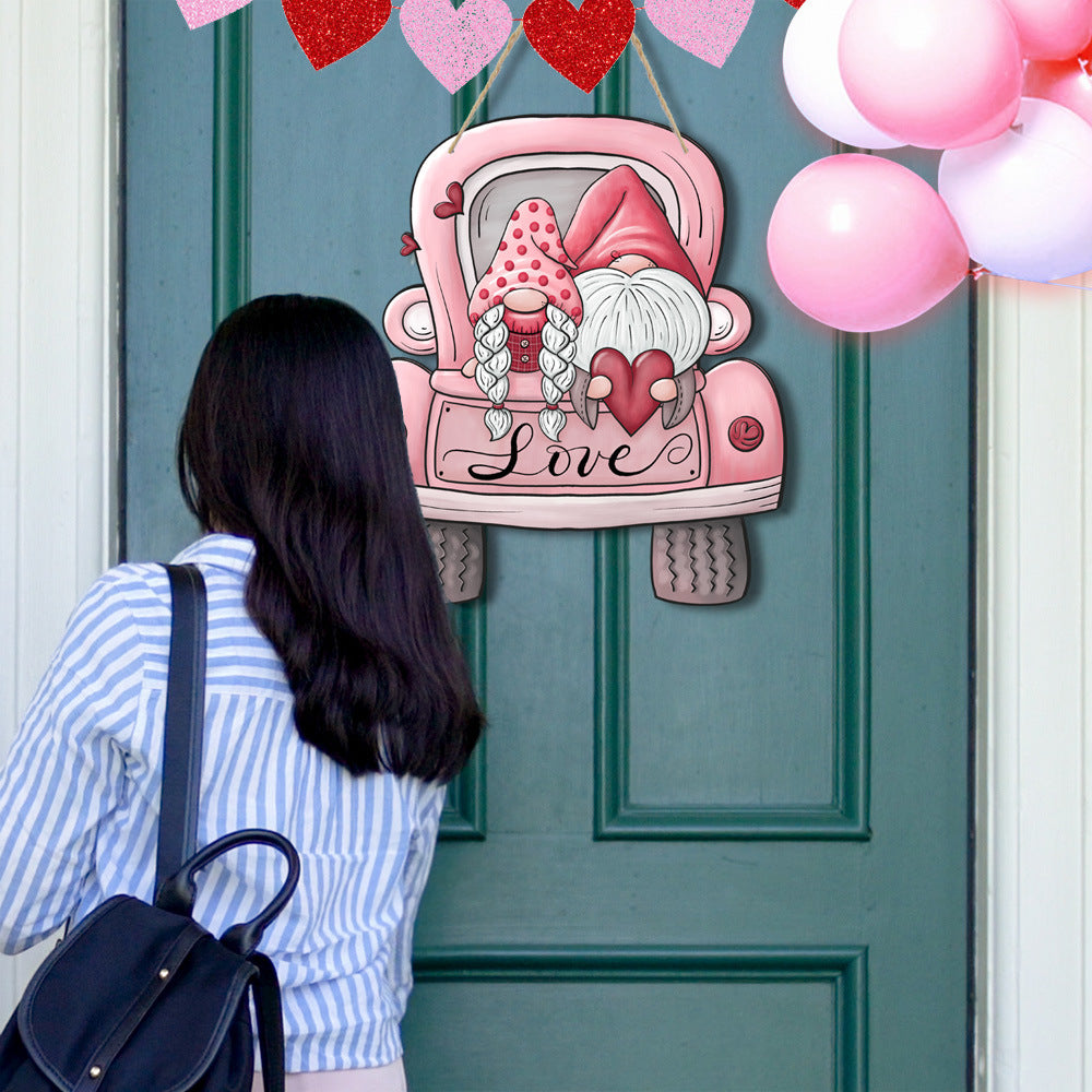 Valentine'd Day Decorations Wooden Sign Couple Gnomes Hanging Ornaments for Wedding Engagement Anniversary Festive Party Atmosphere Decor Wreath Accessory