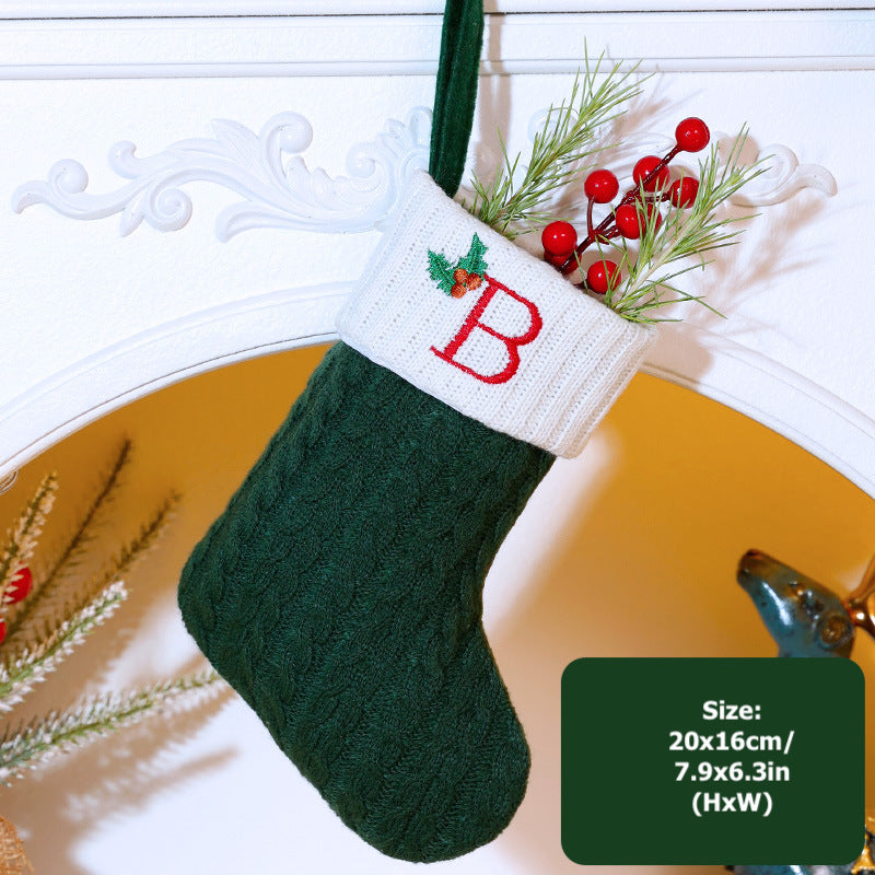 Knitted Stripe Christmas Stockings 26 Letters Embroidery Socks Decorations Gift Bag Xmas Tree Hanging Ornaments