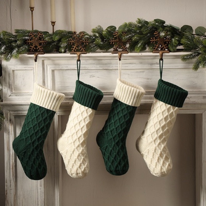 Large Knitted Diamond Christmas Stocking Candy Bag Decorations Gift Bag Xmas Tree Fireplace Hanging Ornament 18"