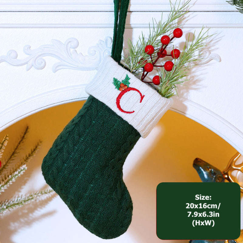 Knitted Stripe Christmas Stockings 26 Letters Embroidery Socks Decorations Gift Bag Xmas Tree Hanging Ornaments