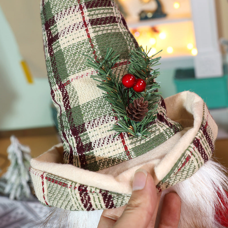 Christmas Telescope Doll Ornaments Retro Plaid Santa Decorations Snowman Deer Window Display Xmas Home Decor