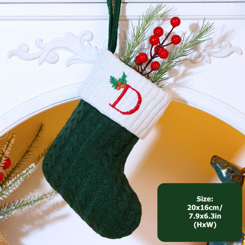 Knitted Stripe Christmas Stockings 26 Letters Embroidery Socks Decorations Gift Bag Xmas Tree Hanging Ornaments