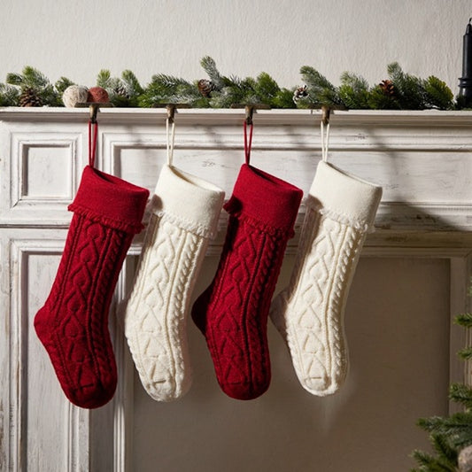 Heart Tassel Christmas Stocking Knitted Socks Large Gift Bag Xmas Party Decorations Hanging Ornament Candy Bag 18"