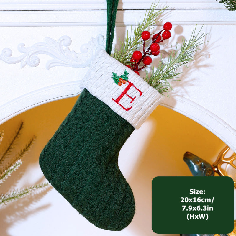 Knitted Stripe Christmas Stockings 26 Letters Embroidery Socks Decorations Gift Bag Xmas Tree Hanging Ornaments