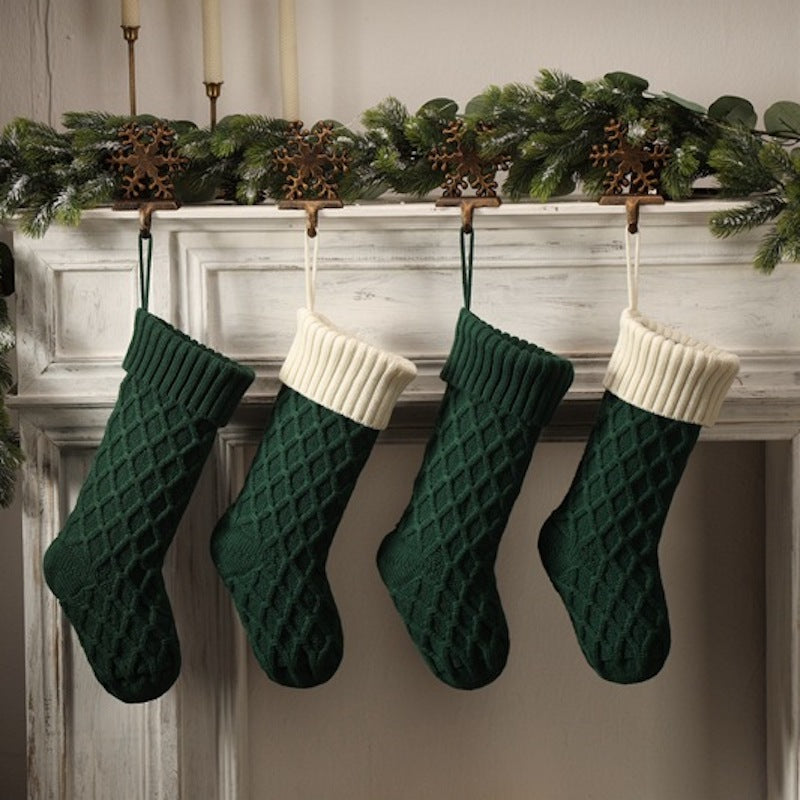 Large Knitted Diamond Christmas Stocking Candy Bag Decorations Gift Bag Xmas Tree Fireplace Hanging Ornament 18"