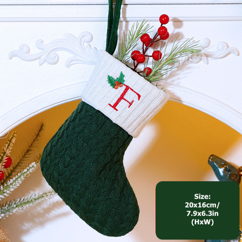 Knitted Stripe Christmas Stockings 26 Letters Embroidery Socks Decorations Gift Bag Xmas Tree Hanging Ornaments