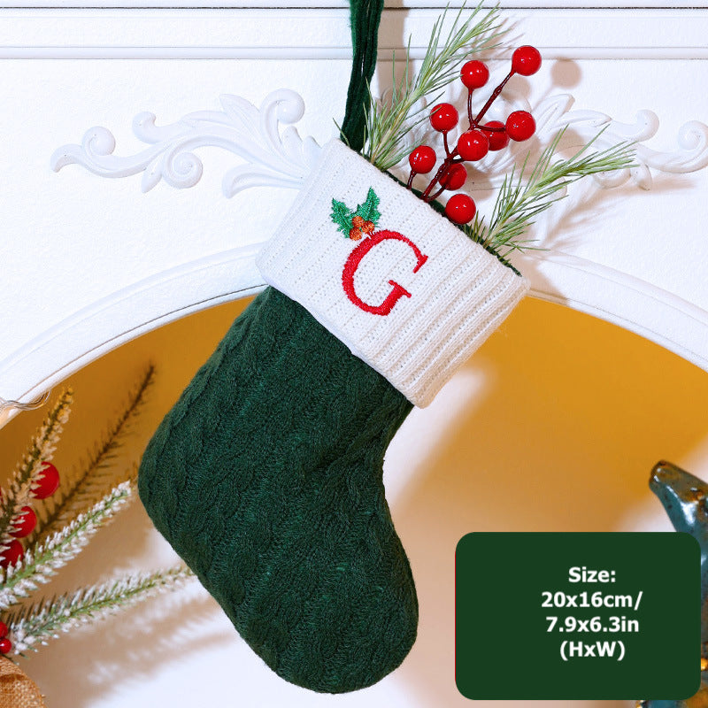 Knitted Stripe Christmas Stockings 26 Letters Embroidery Socks Decorations Gift Bag Xmas Tree Hanging Ornaments