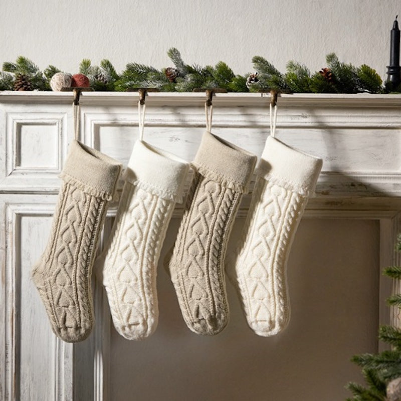 Heart Tassel Christmas Stocking Knitted Socks Large Gift Bag Xmas Party Decorations Hanging Ornament Candy Bag 18"