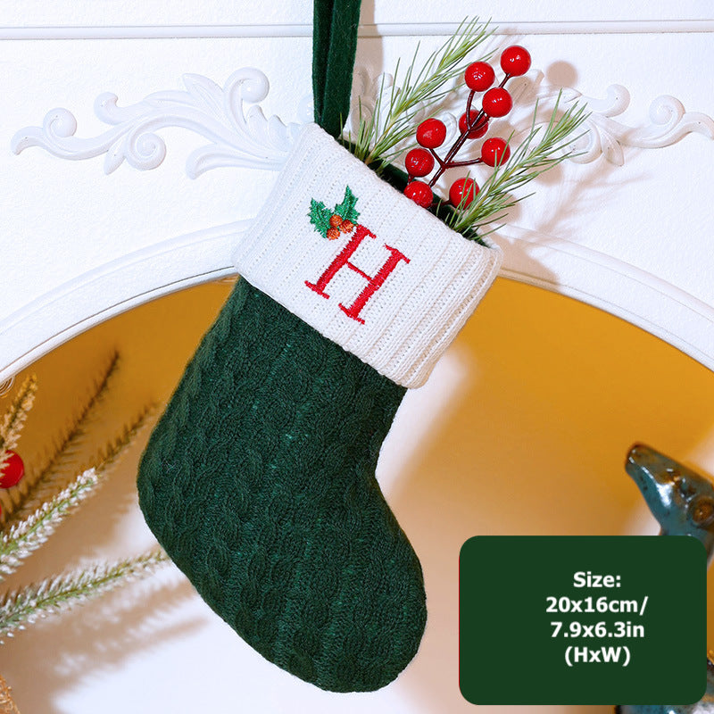 Knitted Stripe Christmas Stockings 26 Letters Embroidery Socks Decorations Gift Bag Xmas Tree Hanging Ornaments