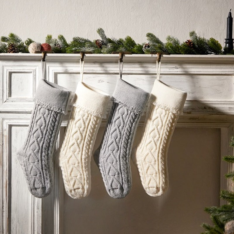 Heart Tassel Christmas Stocking Knitted Socks Large Gift Bag Xmas Party Decorations Hanging Ornament Candy Bag 18"