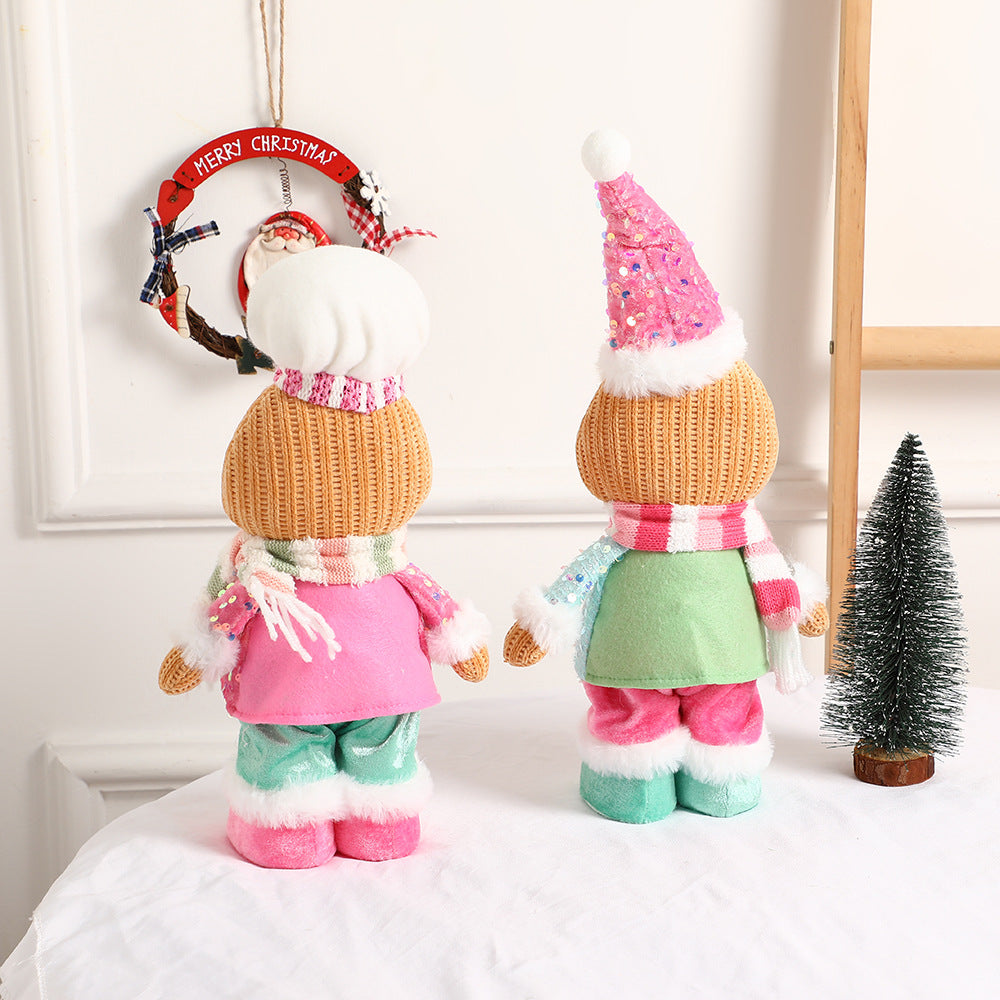Christmas Decorations Pink Gingerman Doll Ornaments Cute Cartoon Standing Gingerbread Man Gifts Holiday Home Decor Party Window Decoration Toy