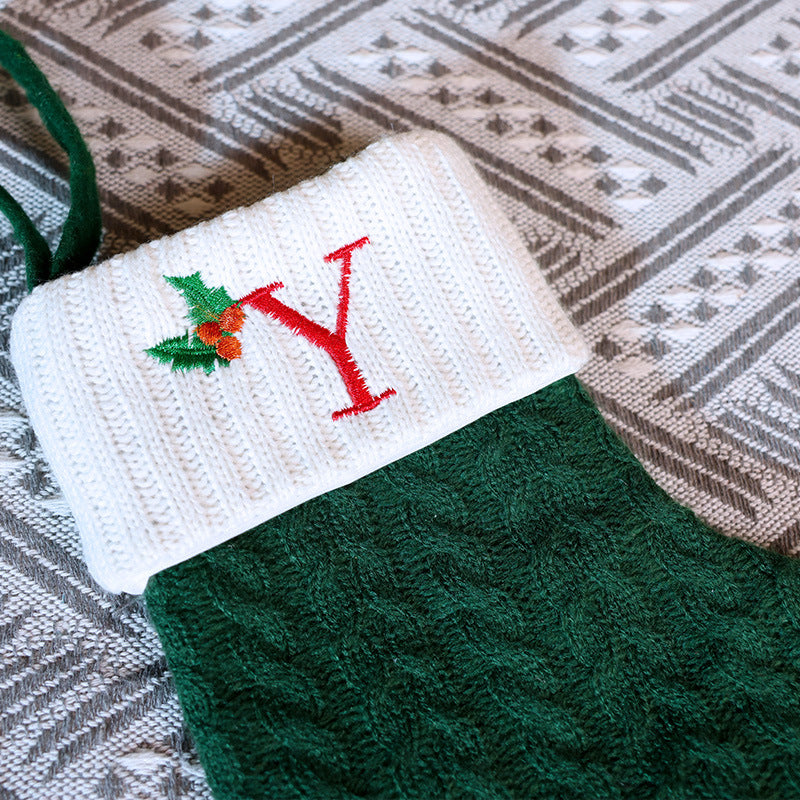 Knitted Stripe Christmas Stockings 26 Letters Embroidery Socks Decorations Gift Bag Xmas Tree Hanging Ornaments