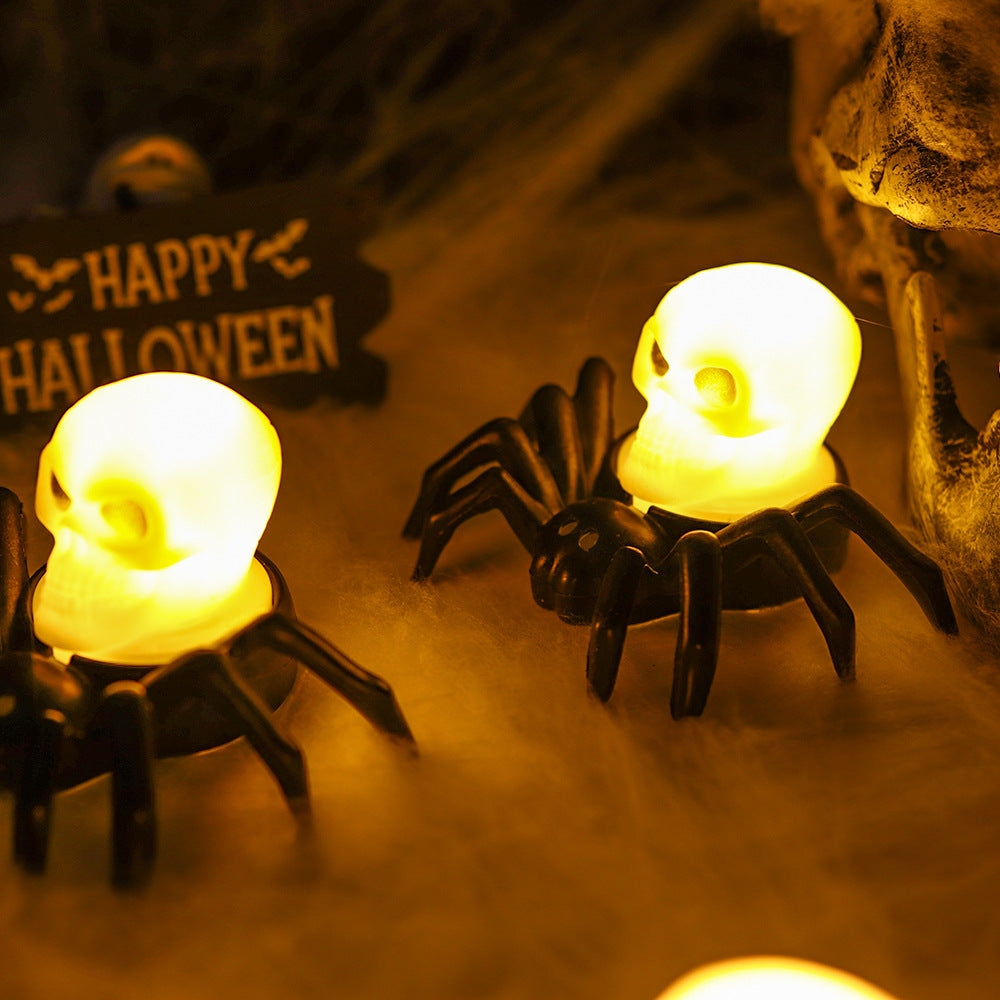 2Pack LED Spider Light for Halloween Decorations Spooky Skull Night Lamp Holiday Party Decoration Table Ornaments for Home Pub Ambient Lighting Party Props Gifts