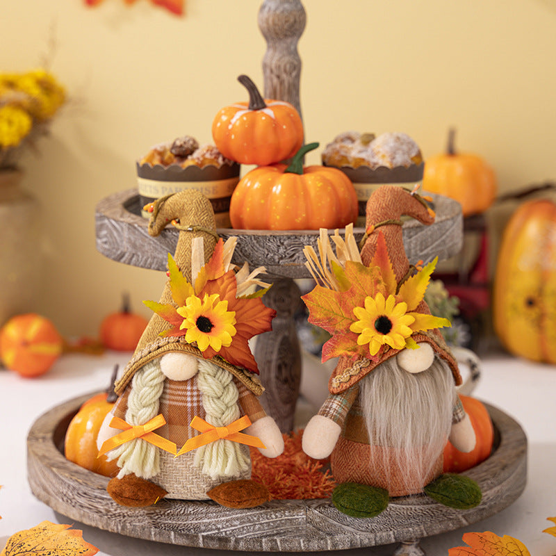 Fall Harvest Season Gnome Ornaments Thanksgiving Decorations Maple Rudolf Doll Holiday Table Decoration Home Decor Autumn Gifts