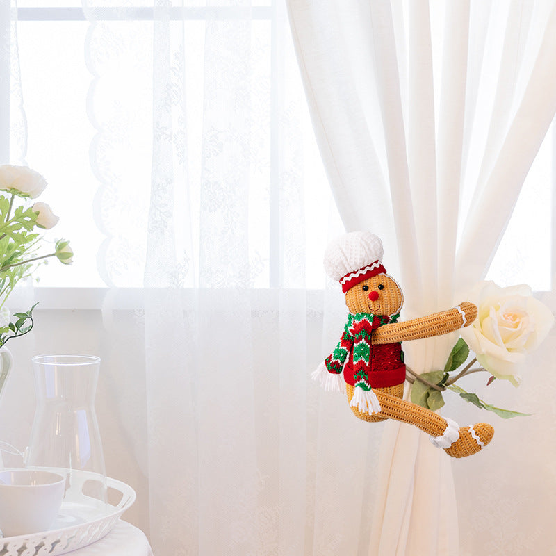 Christmas Decorations Gingerbread Man Curtain Buckle Chef Hat Window Curtain Hanging Ornaments Home Hotel Decor