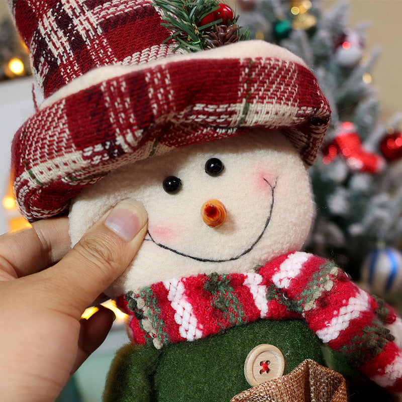 Christmas Decorations Retro Plaid Snowman Ornaments Standing Santa Doll Xmas Home Decor Kids Gift