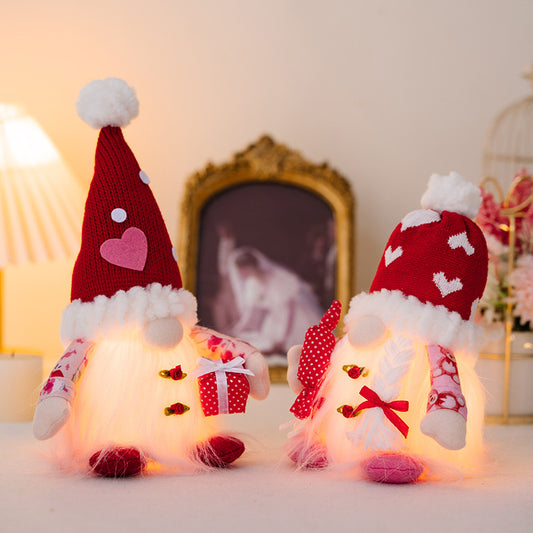 Valentine's Day Decorations Knitted Heart Gnome LED Doll Ornaments Gifts