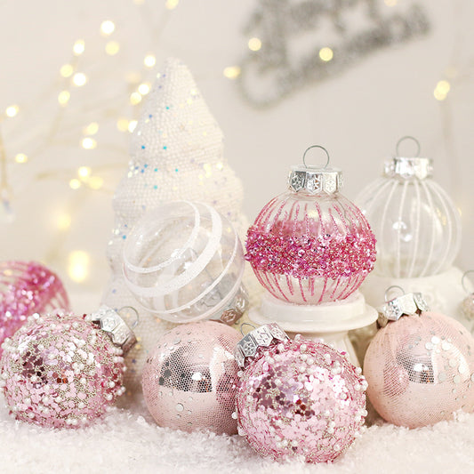 Romantic Pink Christmas Balls Ornaments Christmas Tree Accessories Pendants Glitter Baubles Wedding Party Home Decor Birthday Wall Hangings 25PCS