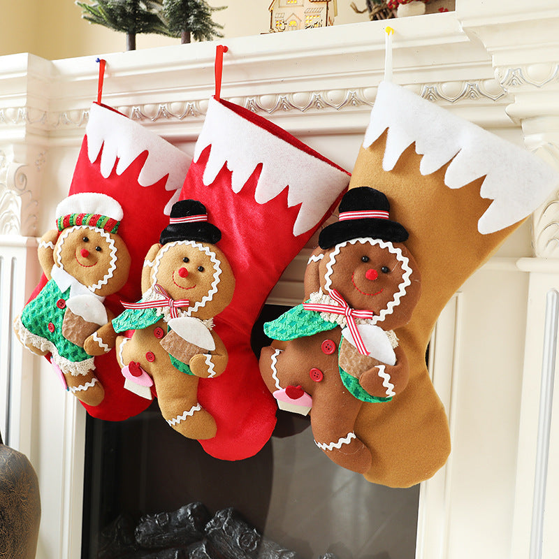 Christmas Stocking Decorations Cute Gingerbread Man Gift Bag Xmas Tree Hanging Ornaments Ginger Man Candy Bag Pendants Decor