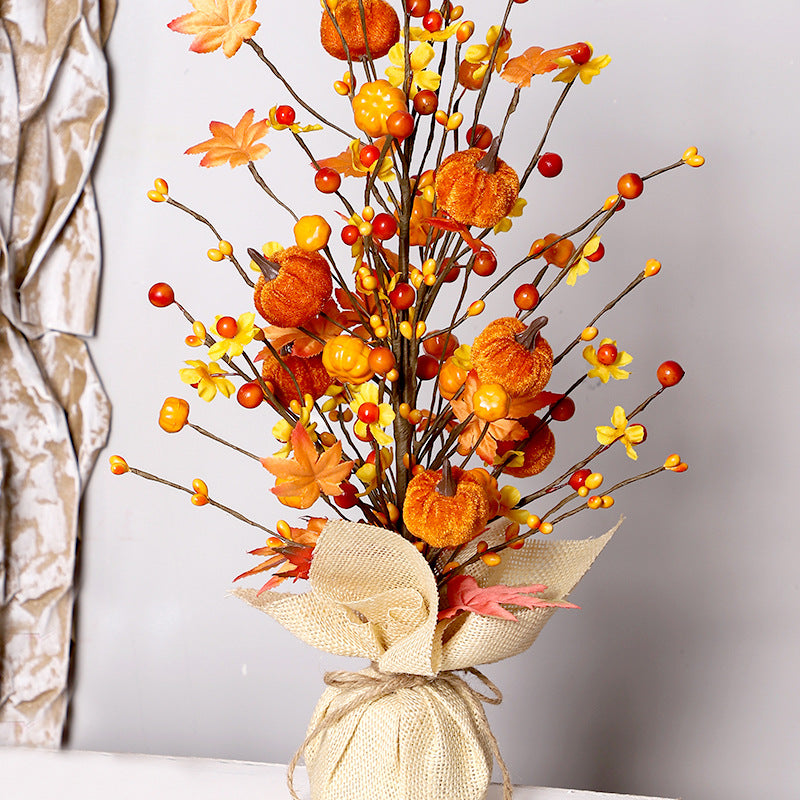 Pumpkin Maple Decorative Tree Thanksgiving Halloween Decorations Holiday Tabletop Ornaments Harvest Festival Farm Garden Family Party Home Decor
