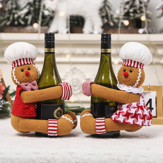 Christmas Decorations Cartoon Couple Gingerbread Man Wine Bottle Cover Hug Gingerman Doll Ornament Curtain Buckle Xmas Room Decor
