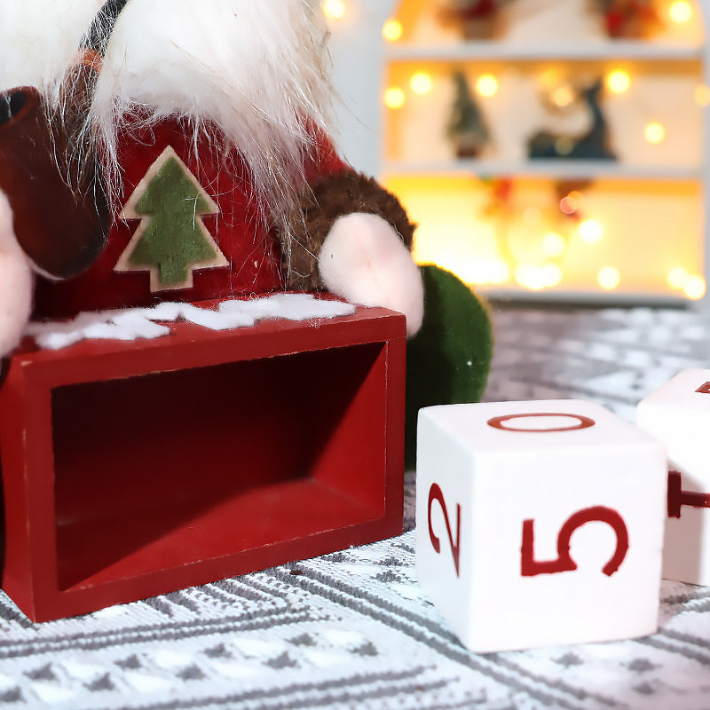 Christmas Countdown Calendar Decorations Retro Plaid Santa Snowman Doll Window Ornaments Xmas Gifts