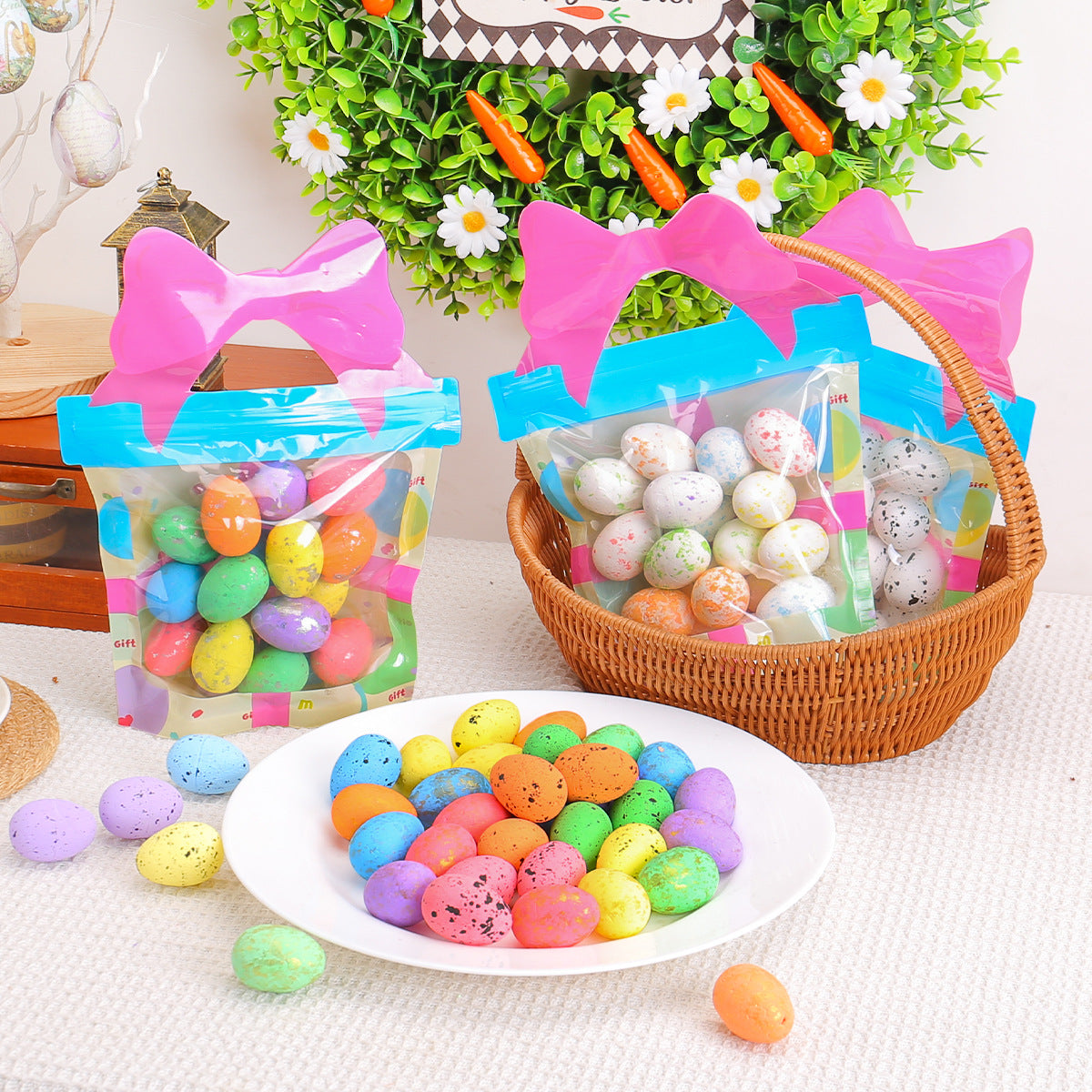 18PCS Foam Easter Eggs Holiday Party Decorations Artificial Spot Egg Gift Bag