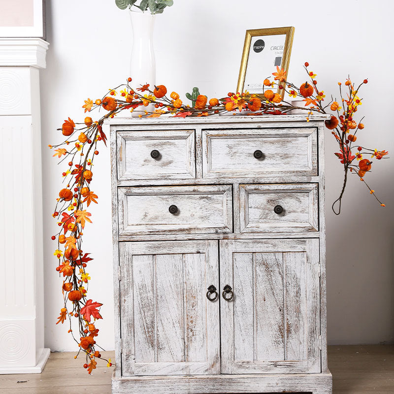 Thanksgiving Decorations Artificial Flower 180cm 5.9ft Halloween Pumpkin Maple Rattan Ornaments Garland Harvest Festival Decoration Holiday Party Decoration Home Decor Door Hanging