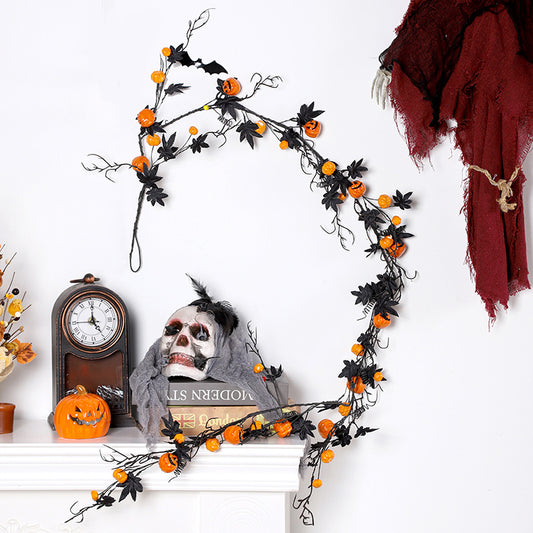 Halloween Decorations 1.8m 5.9ft Black Maple Rattan Pumpkin Garland Home Party Hanging Door Ornaments Holiday Party Decoration