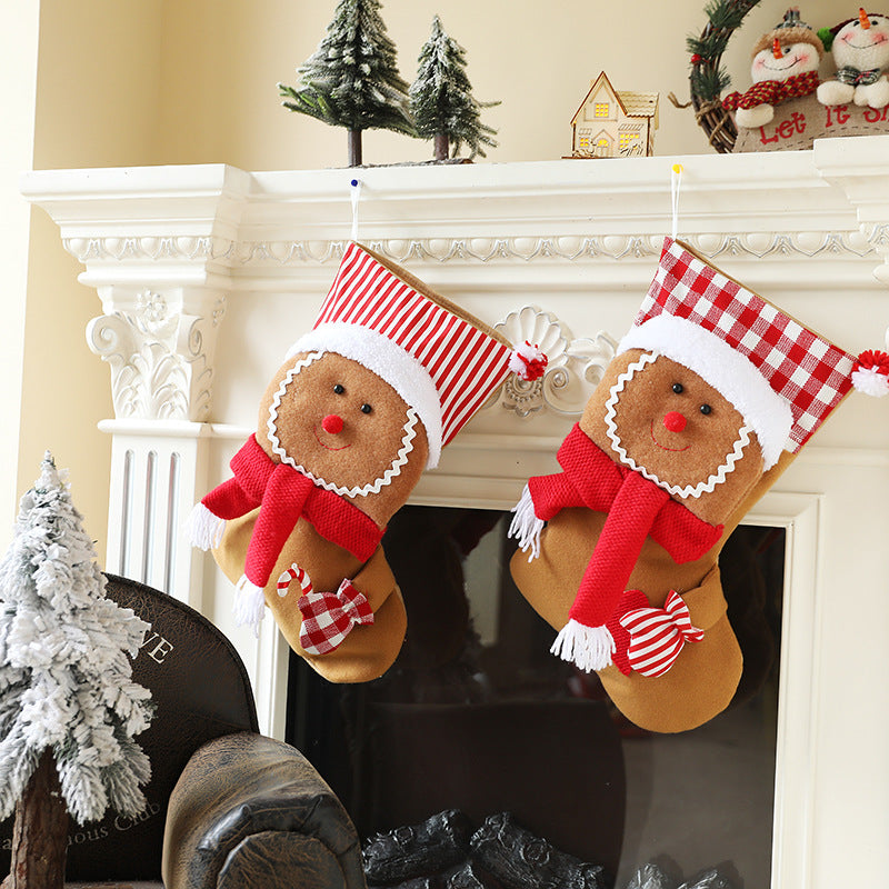 Christmas Stocking Gingerman Gift Bag Red White Plaid Gingerbread Man Candy Bag Strip Hanging Ornaments Xmas Tree Pendants Decorations Home Holiday Party Decor