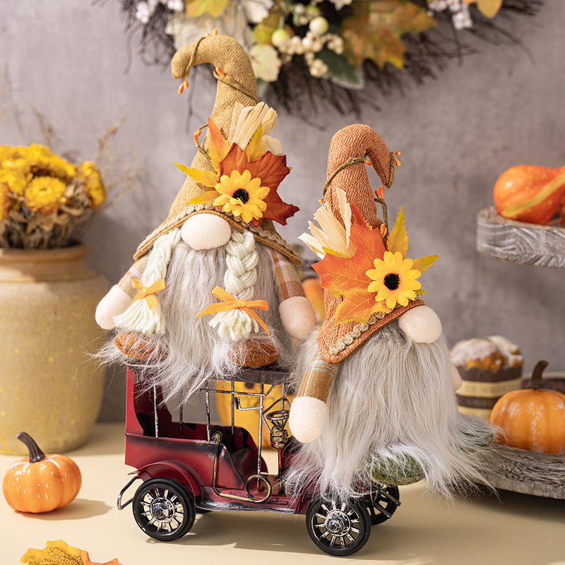 LED Maple Gnome Ornaments Thanksgiving Decorations Dwarf Doll for Harvest Festival Gifts Fall Home Decor Tabletop Candy Tray Decoration
