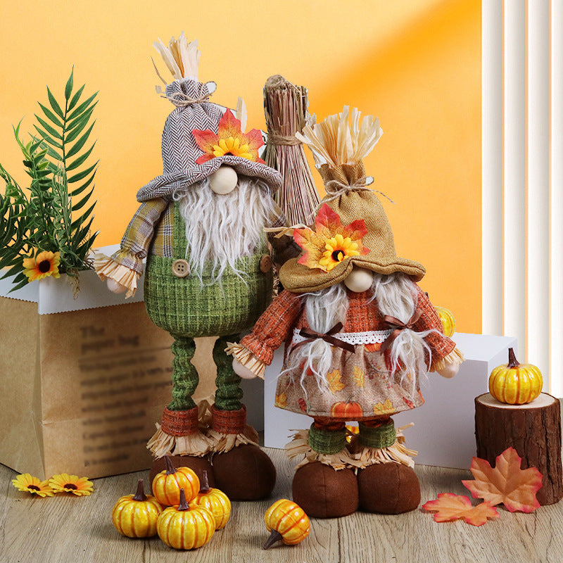 Maple Sunflower Gnome Thanksgiving Decorations Telescope Dwarf Fall Harvest Festival Doll Ornaments Home Decor Shop Window Displays Autumn Gift