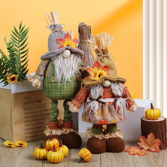 Maple Sunflower Gnome Thanksgiving Decorations Telescope Dwarf Fall Harvest Festival Doll Ornaments Home Decor Shop Window Displays Autumn Gift