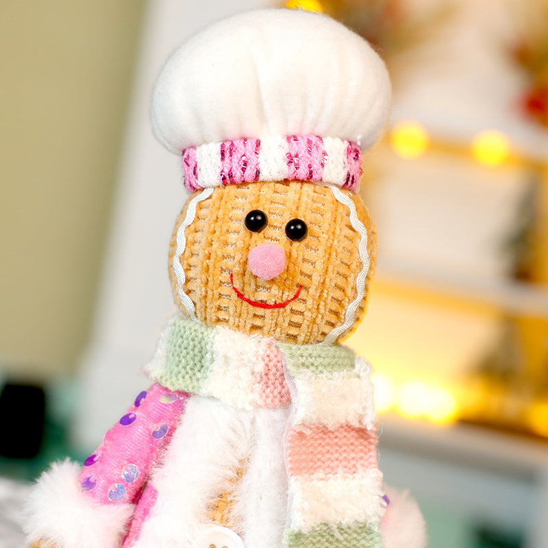 Christmas Decorations Pink Gingerbread Man Sequin Standing Doll Party Ornaments Home Table Decor Holiday Gift