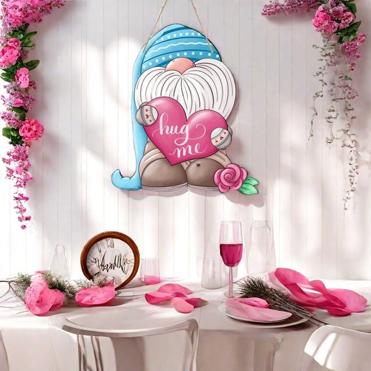 Wooden Gnome Sign for Valentine's Day Hanging Ornaments Home Decor Engagement Wedding Anniversary Decoration