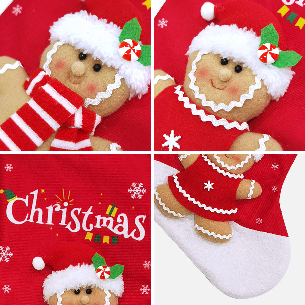Gingerbread Man Christmas Stocking Large Gift Bag Santa Hanging Ornaments Snowman Candy Bag Xmas Tree Pendants Holiday Party Decor