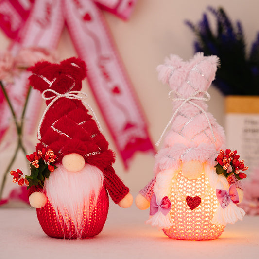 LED Heart Doll for Valentine‘s Day Decorations Sequin Plush Couple Dolls Ornaments Mother's Day