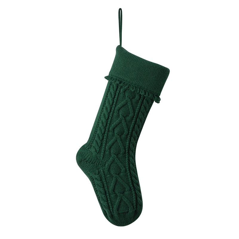 Heart Tassel Christmas Stocking Knitted Socks Large Gift Bag Xmas Party Decorations Hanging Ornament Candy Bag 18"