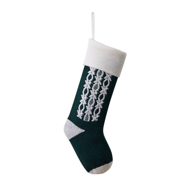 Retro Applique Christmas Stocking Knitted Gift Bag Xmas Tree Pendant Fireplace Hanging Ornament Candy Bag Holiday Home Decor