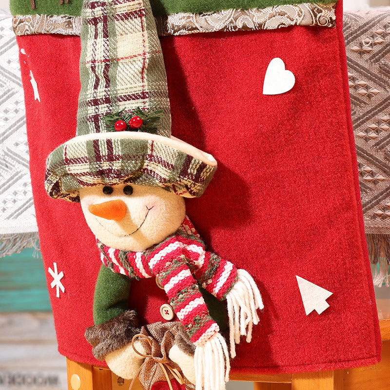 Christmas Decoration Retro Plaid Santa Chair Cover Snowman Doll Seat Cover Ornaments Holiday Hotel Home Decr