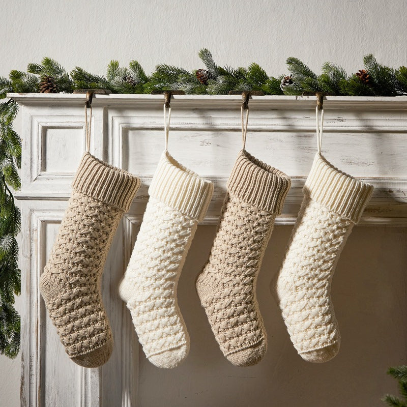 Christmas Hanging Ornament Knitted Stocking Gift Bag Socks Xmas Party Decorations Candy Bag