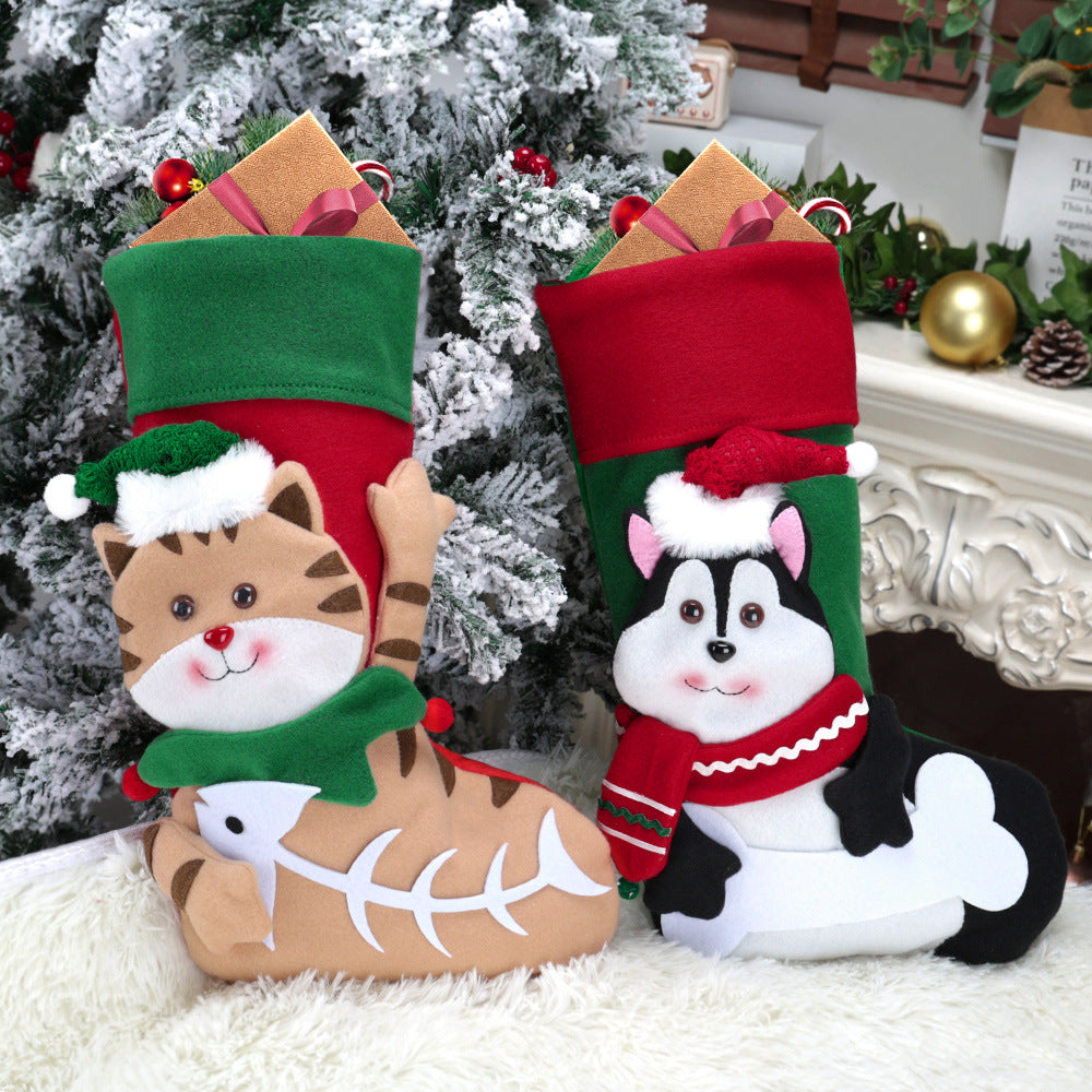 3D Cartoon Christmas Stocking Dog and Cat Large Gift Bag Xmas Tree Hanging Ornaments 18"