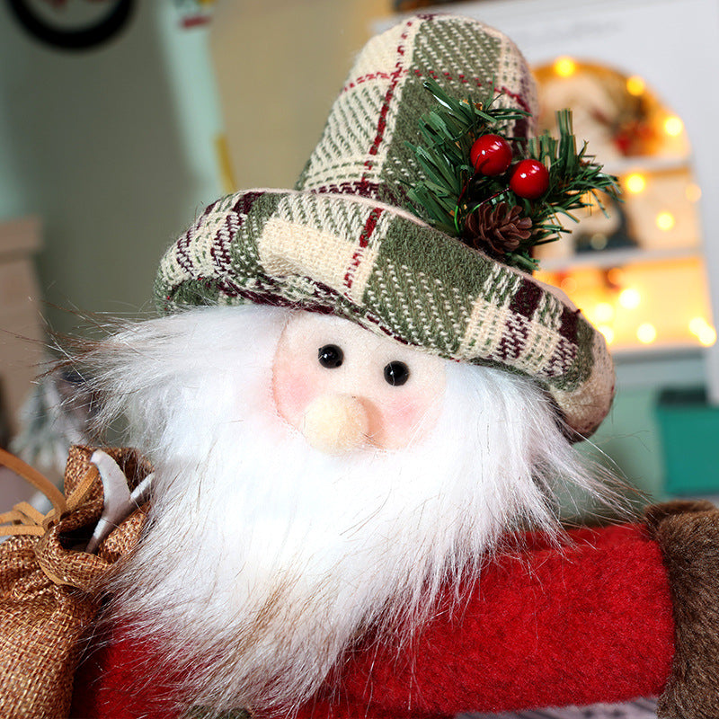 Christmas Retro Plaid Curtain Buckle Decorations Xmas Snowman Doll Curtain Tieback Festival Home Decor